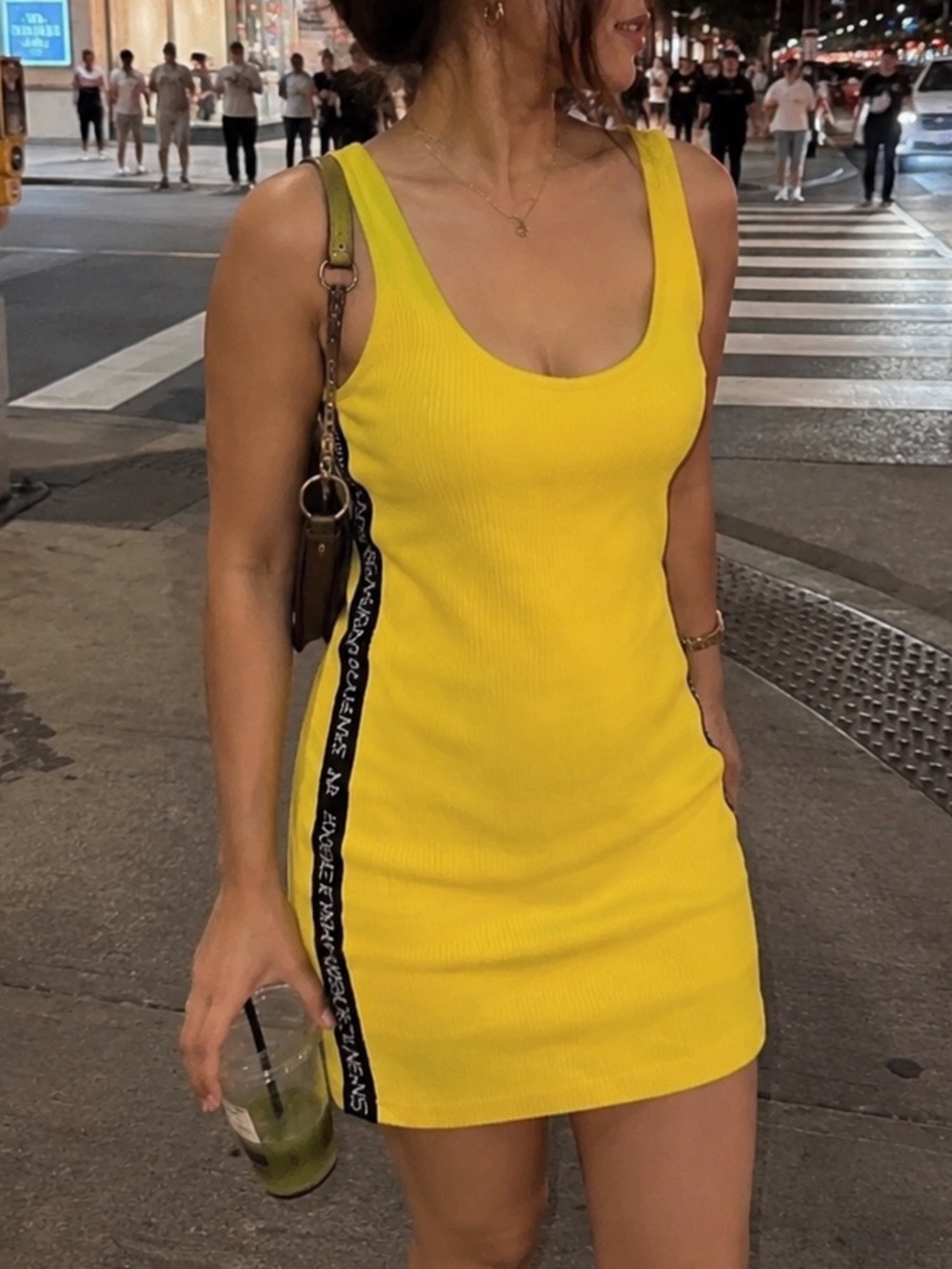 Calvin Klein Streetwear Night Out Party Dress Yellow Ribbed Tank Dress Party Bar